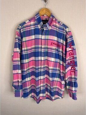 Wrangler Mens Breat Cancer Awareness Pink Plaid Western Shirt Medium